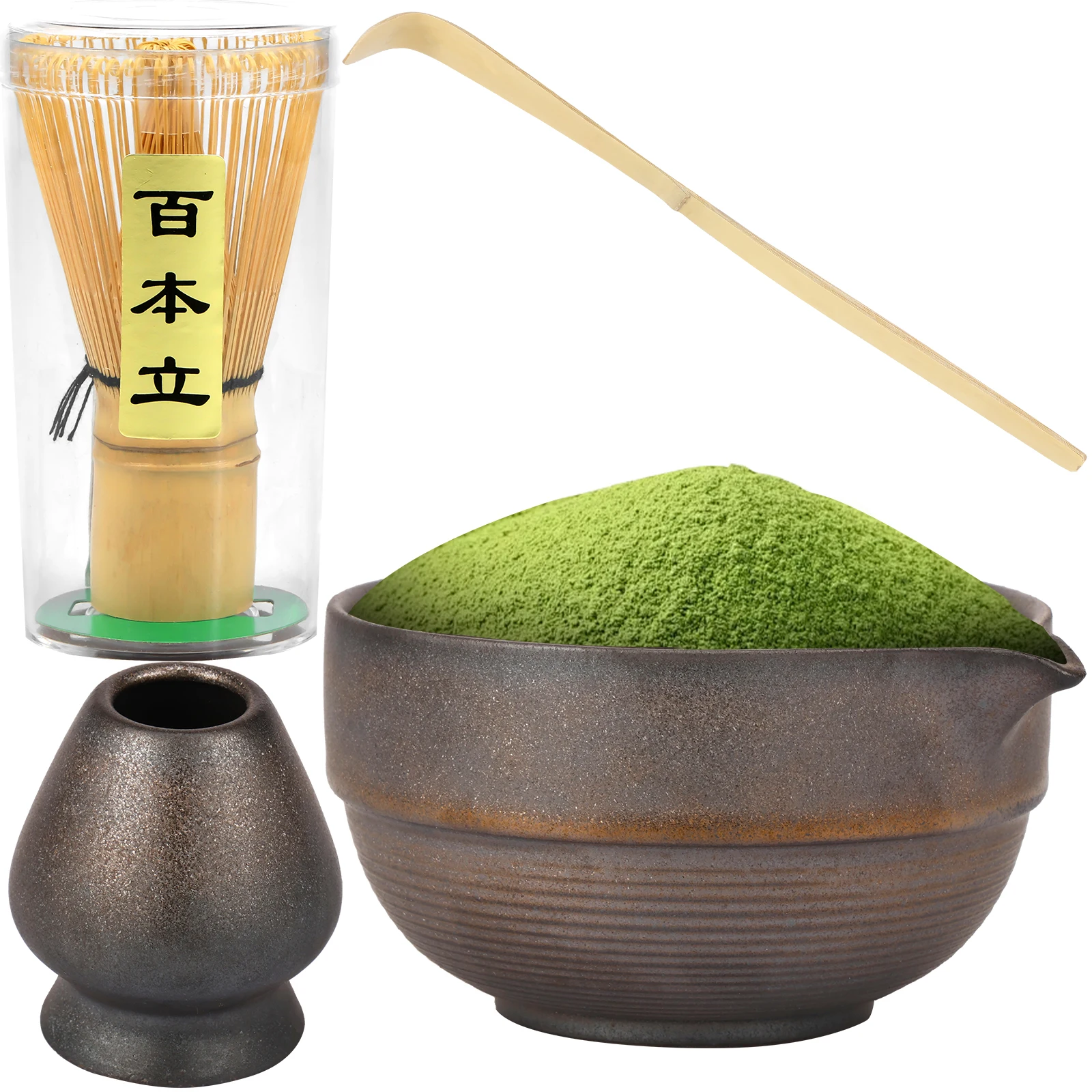 

5 шт. набор для матча, практичный набор венчиков для матча включает чашу для матча с носиком, держатель для венчика для матча, совок для чая, нежный