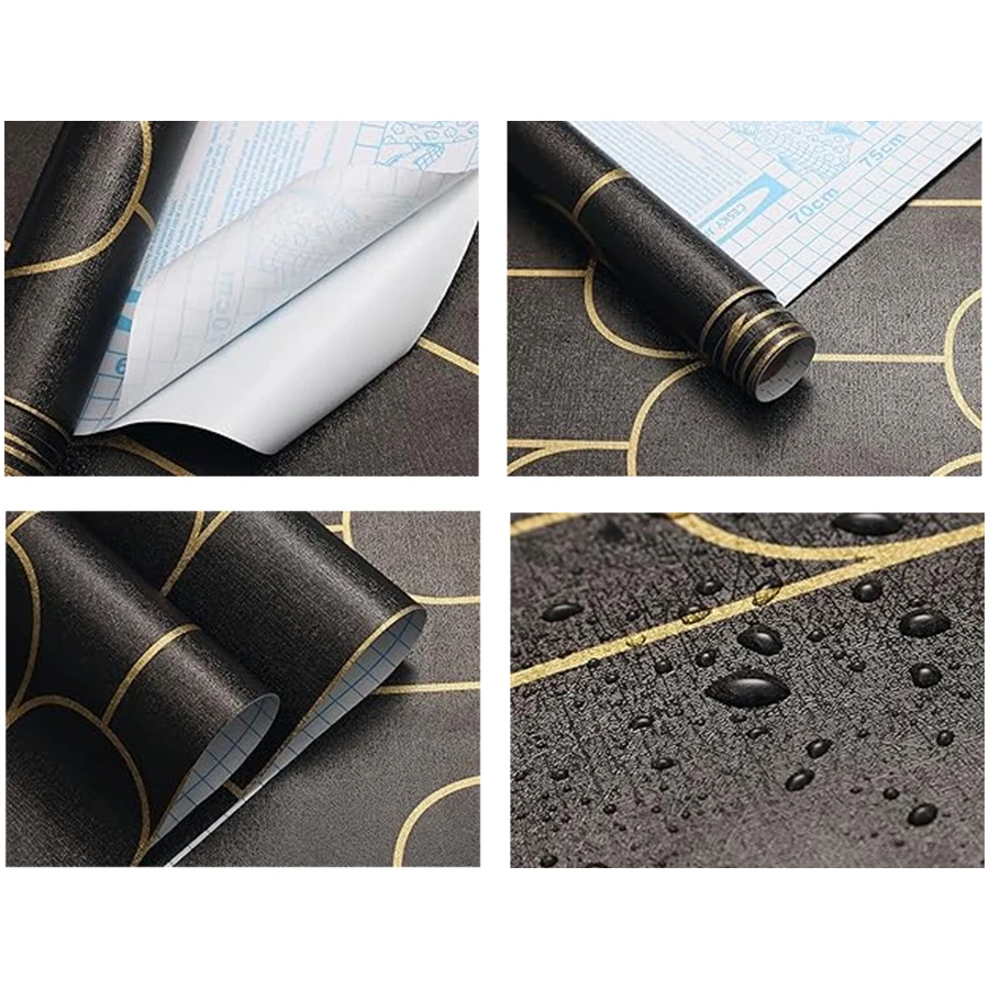 خطوط هندسية من الذهب الأخضر والأسود والذهبي PVC ورق حائط ذاتي اللصق مناسب للفندق والإقامة المنزلية وملصقات المطاعم #3