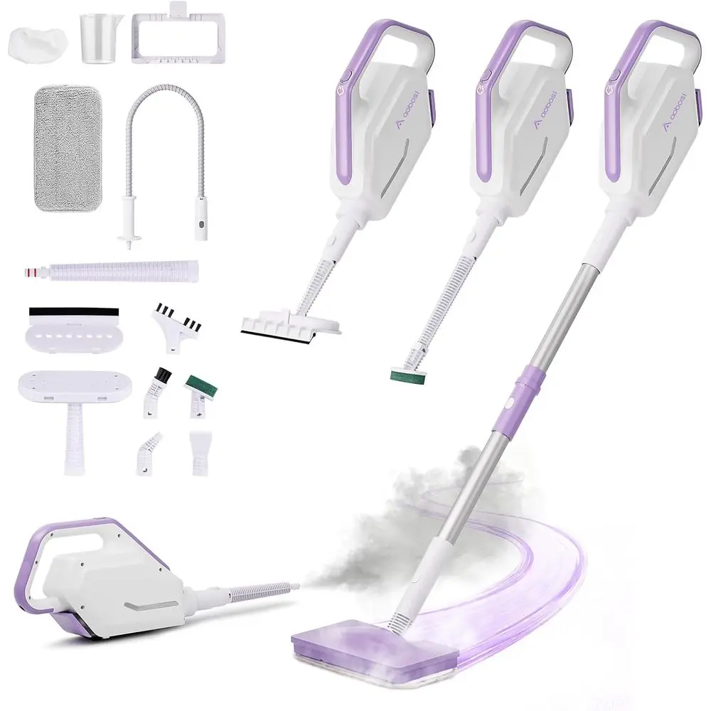 

Мощный ручной пароочиститель 1300 Вт со съемным резервуаром 350 мл, 11 насадками, кабелем питания 23 фута для мытья полов и уборки.