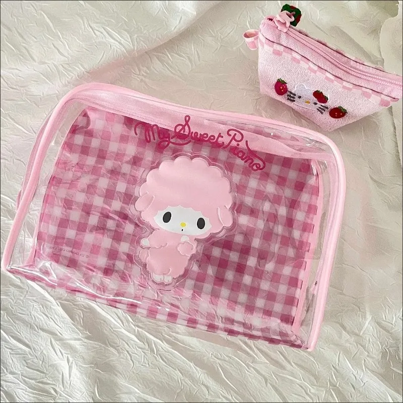 New Sanrios Piano My Melody Pachacco Makeup Bag Cute Kuromi PVC Plush Toy Pain Bag Anime Kawaii Waterproof Storage Wash Bag Gift