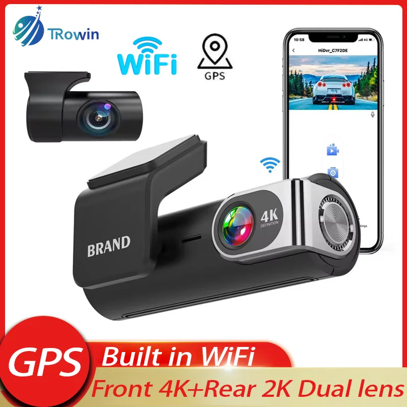 

WIFI Hidden Car DVR Dash Cam 4K+1080P Driving Recorder Loop Recording Night Vision Wide Angle Video Camera