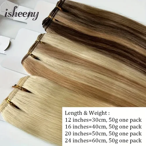 Imagen 2 del producto Resaltar la trama rubia del cabello humano 12 16 20 24 pulgadas paquetes de cabello de doble trama coser en el cabello teje 50 g/paquete para mujeres