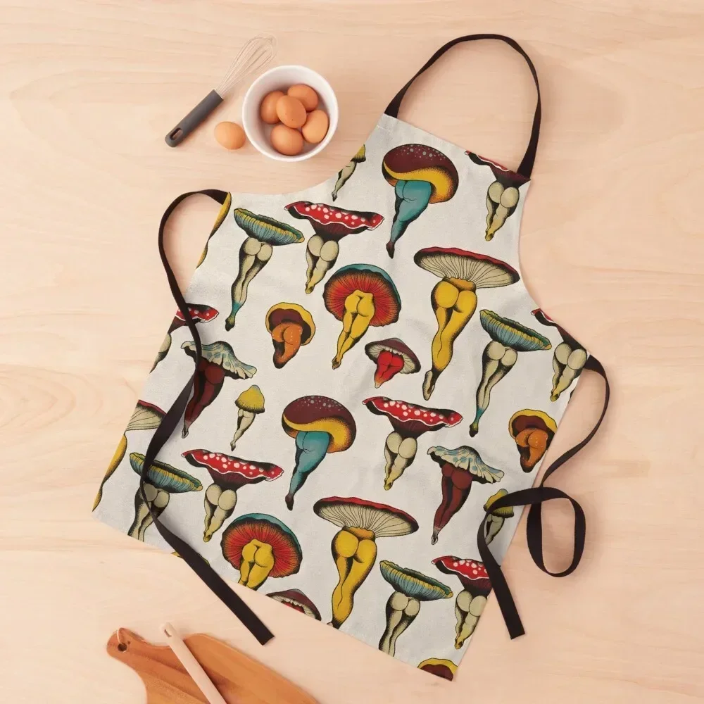 

Sexy Mushroom Apron Kitchen Front bib for women with pocket cooks clothes Apron
