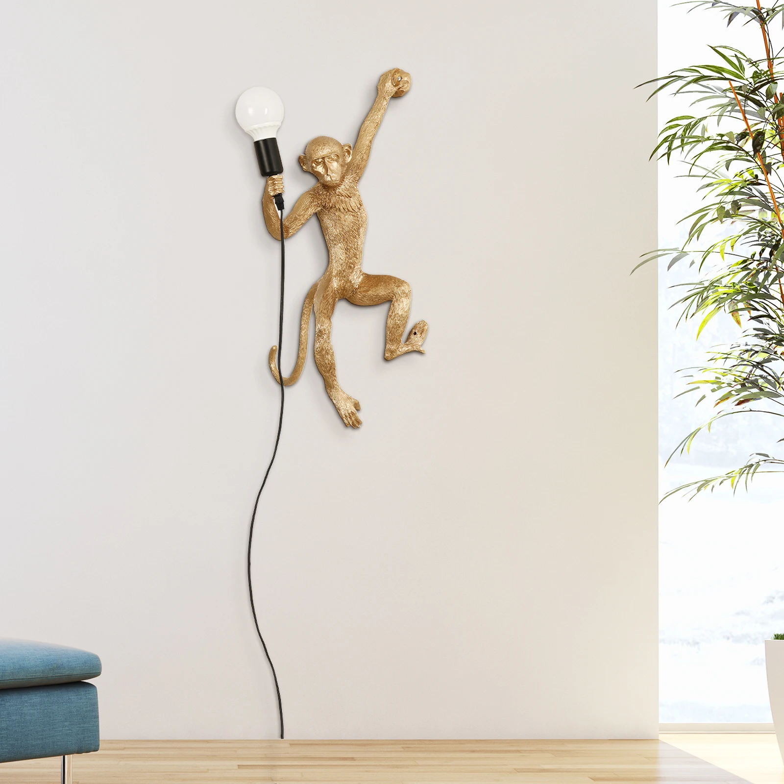 Vintage Resin Monkey Form Wall Lamp 13.7 * 27.5'' Industrial Retro Edison Wall Light Fixture for Living Room Creative Decoration