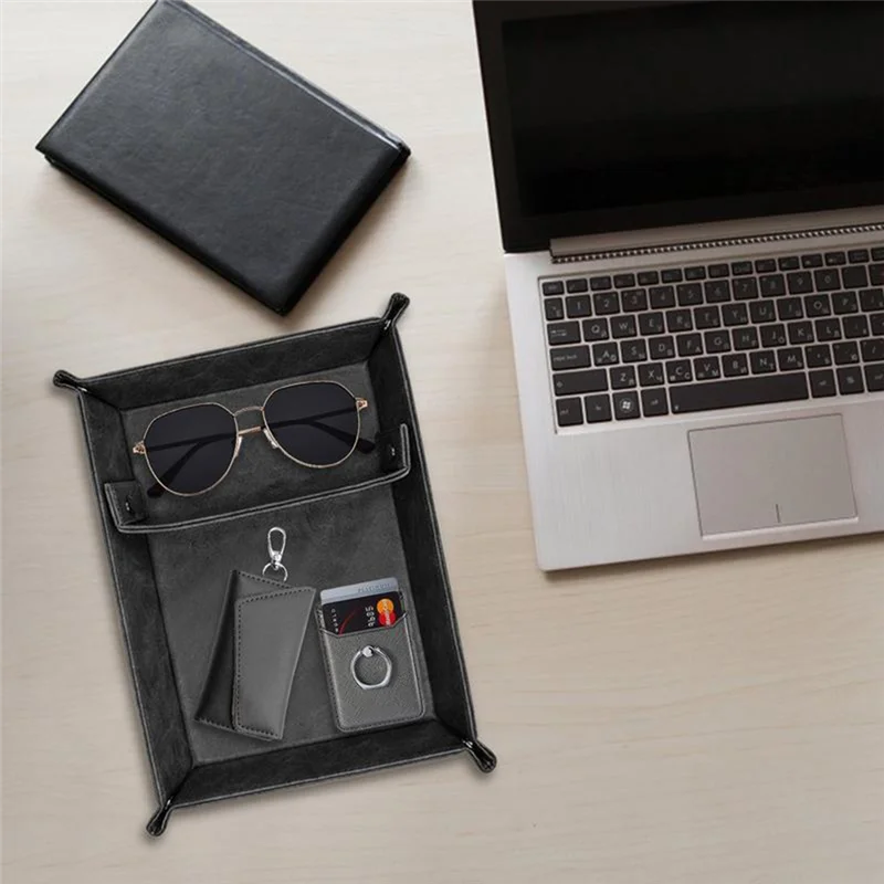 AB15-PU Leather Valet Tray For Men - Nightstand Organizer With Dividers, Ideal For Desk, Bathroom & Bedside Storage
