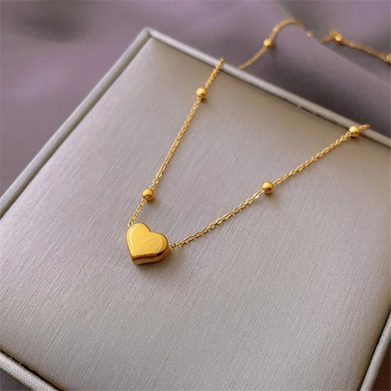 316L Stainless Steel Gold Color Heart Love Chain Necklace Bracelets For Women Girl New Fashion Non-fading Jewelry Set