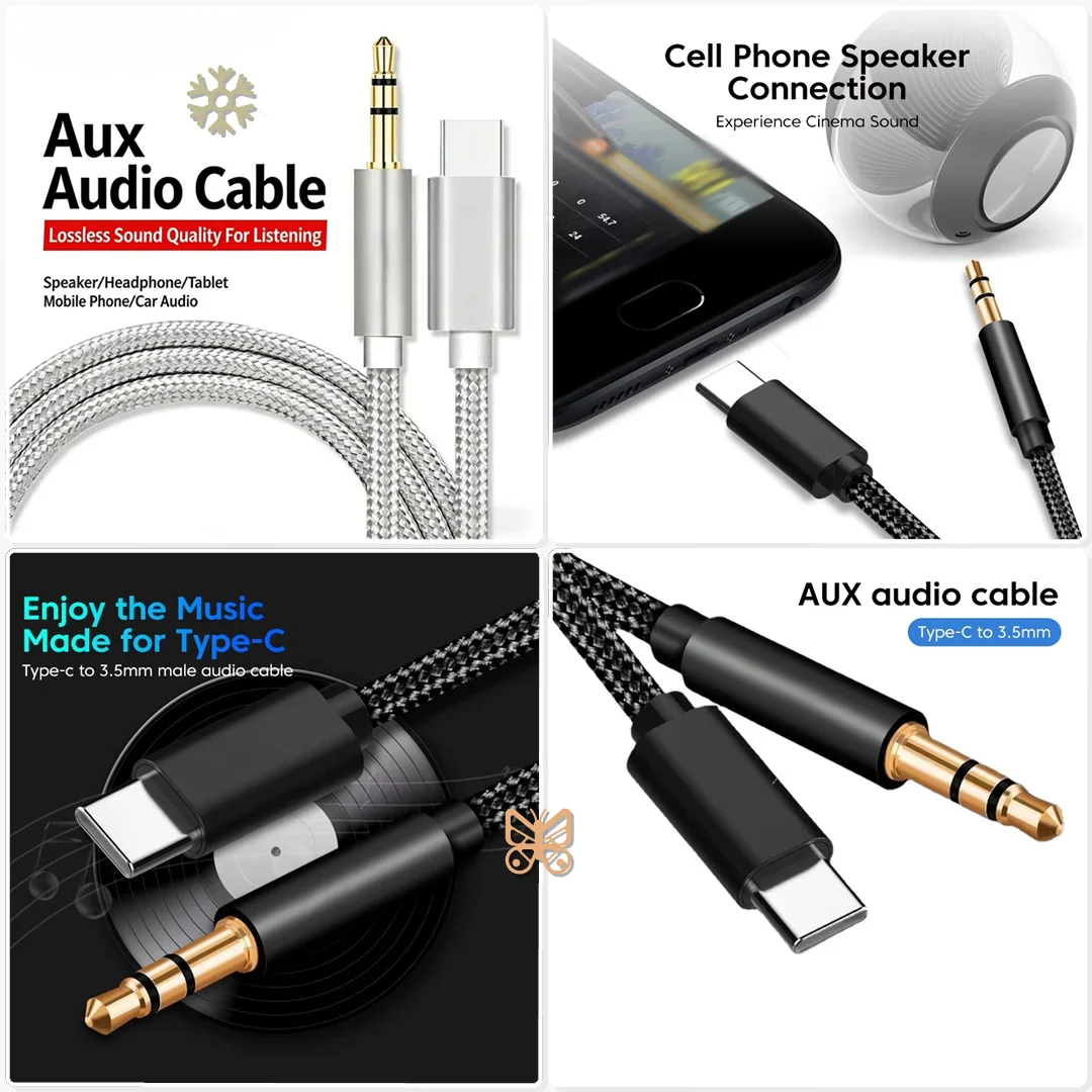 USB C to 3.5mm Jack AUX Cable DAC Type C Audio Cord Headphone Voice Call Music Listen Clear Sound