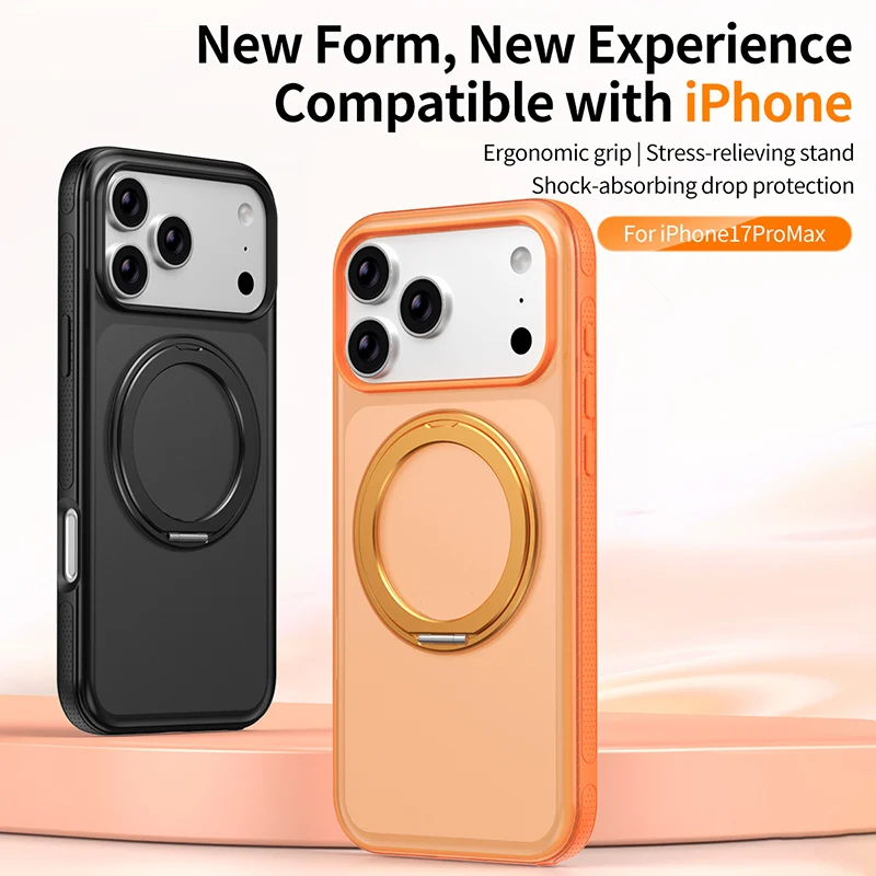 Magnetic 360° Rotating Stand Case with Matte Back for iPhone 16/17 Pro Max & Shockproof Cover for iPhone 16/17