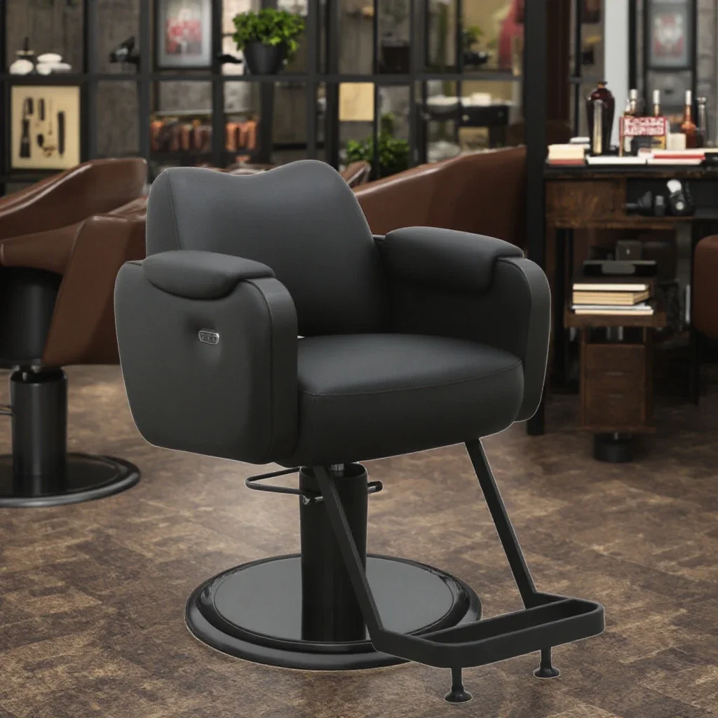 2026 Factory Supply Black Leather Heating Function Luxury Barbershop Salon Haircut Barber Chair Heavy Pump Salon Chair