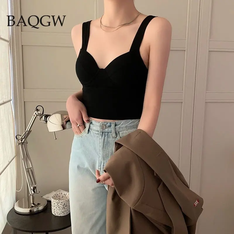 Korean Style Solid Padded Crop Top Women Sexy V Neck Beautiful Sleeveless Push Up Bra Comfortable Summer Basic Tank Top Camis