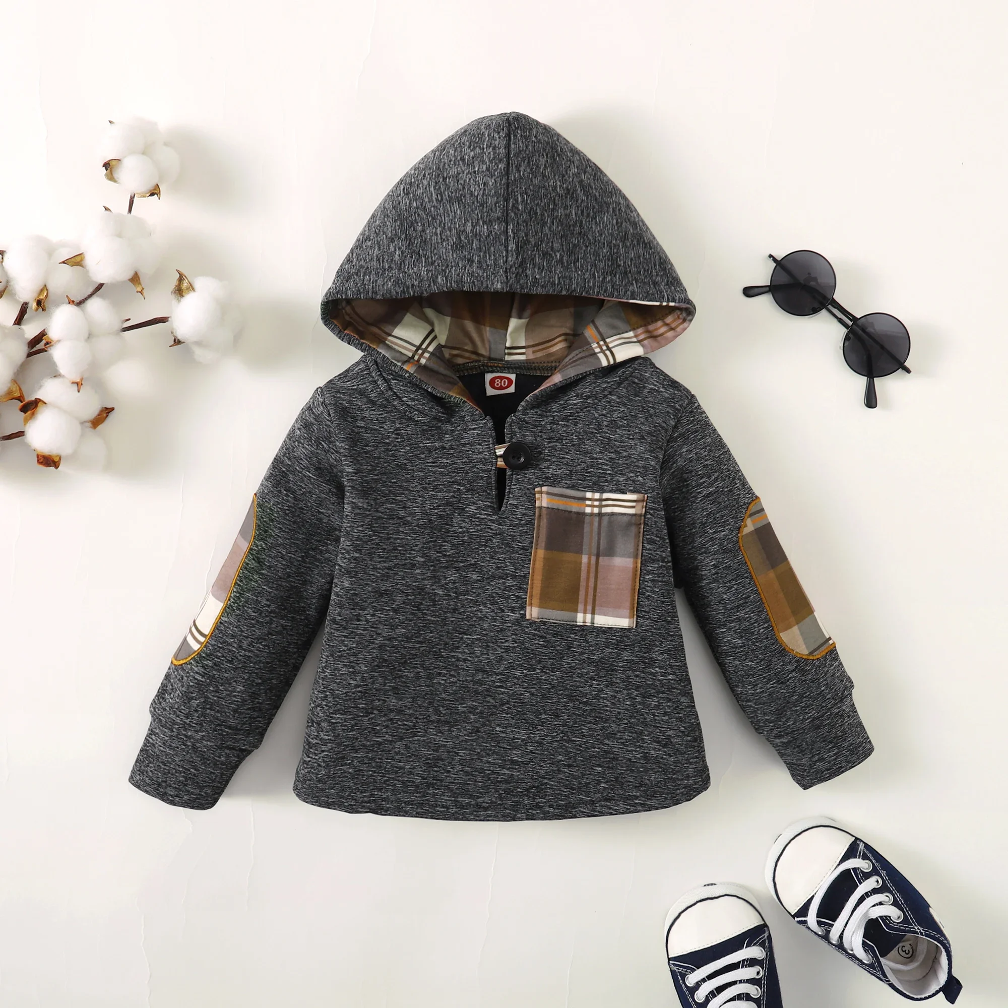 Winter Toddler  Boy    hoodie Clothes  Baby  Outfits, Little Boys Plaid  Spliced  Long-sleeved  With  Pants  2PCS  Clothing  Set