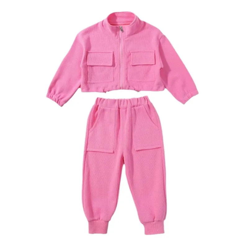 Girls Spring Autumn casual long-sleeved suit solid color fashion Korean version new children\'s sports suit children\'s clothing