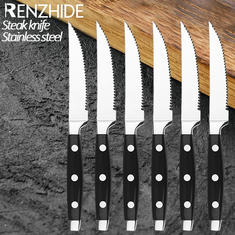 

RZD Steak Knife Stainless Steel Dinner Table Knives Set Serrated Grill Beef Meat Chicken Fish Slicing Restaurant Hotel Party