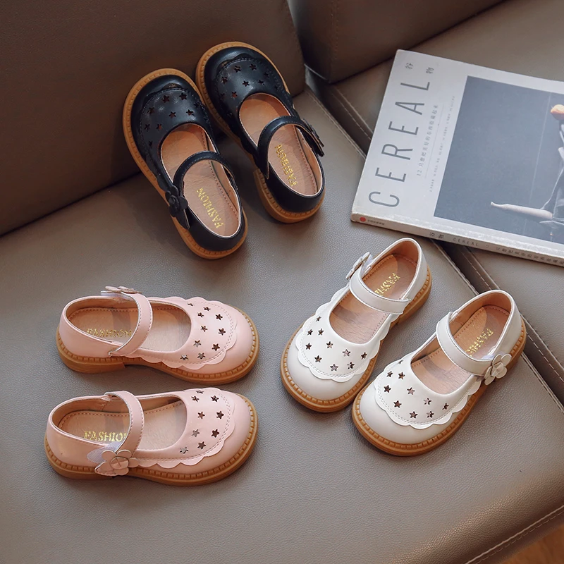 Calzado de piel sintética para niña, zapatos planos de princesa de suela blanda, niño y niña escolar para calzado, novedad de primavera y otoño