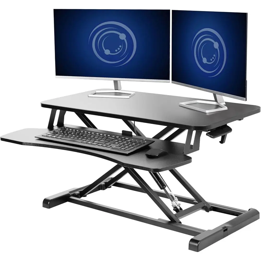 32 Inch Height-Adjustable Desk Converter with Dual Monitor and Laptop Stand, Black