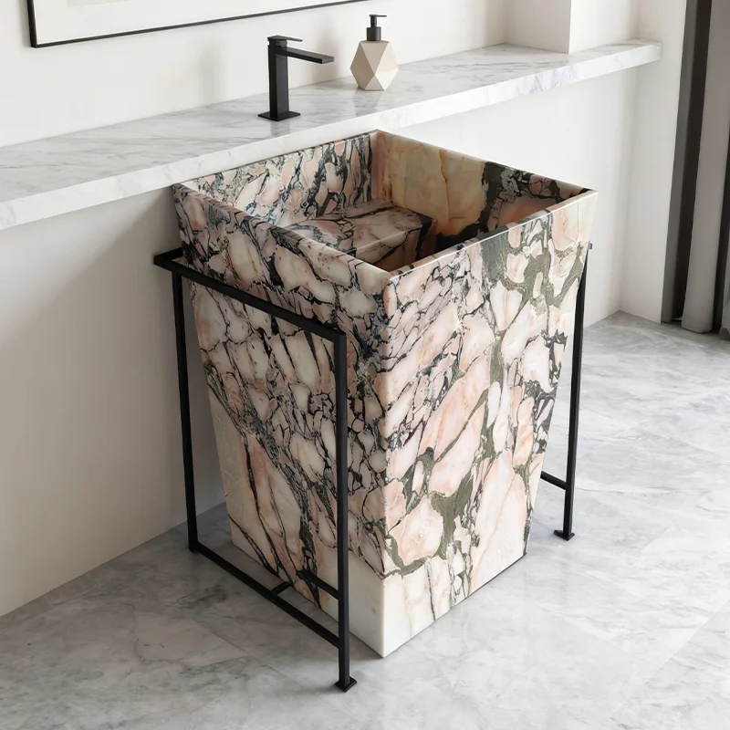 pedestal bathroom sink marble freestanding wash basin integrated washbasin recessed hidden drain