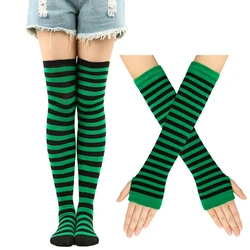 Rainbow Stockings Arm Sleeve Thigh Knee Socks Dance Socks Striped Arm Warmer Gloves Christmas Women Warm High Knee Stockings