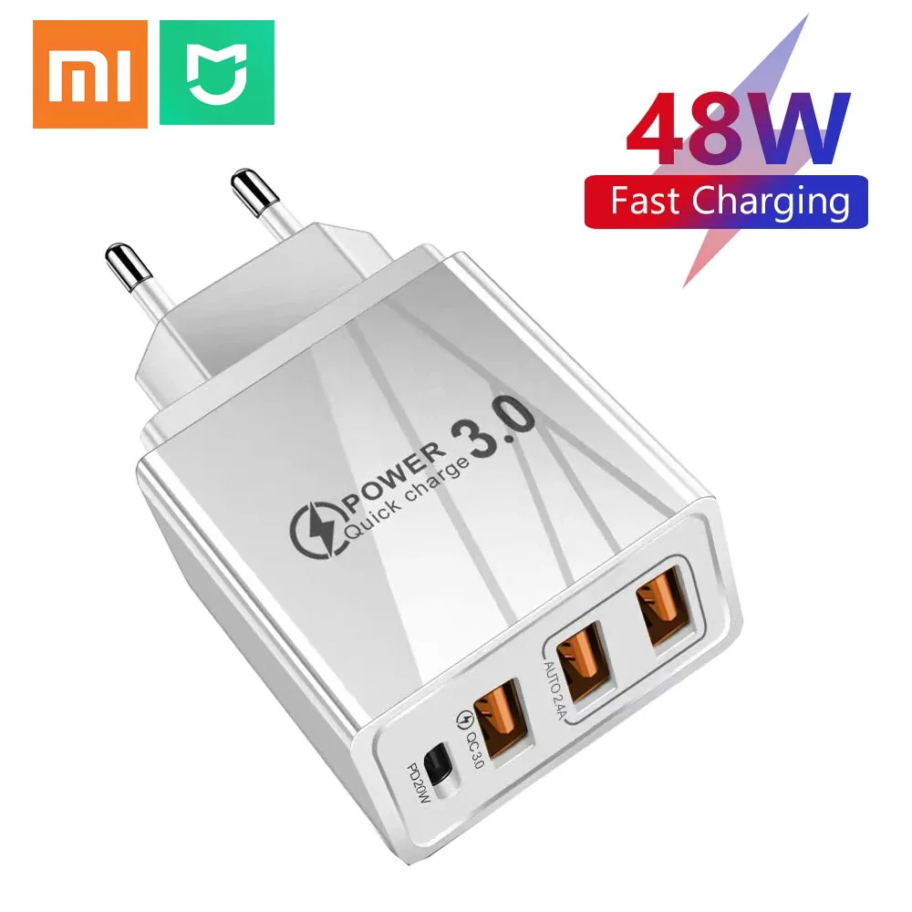 

Mijia 48W Multi-port Charger 3 USB 1PD Fast Charging Head US/UK/EU Regulations Phone Charger Accessories for Xiaomi