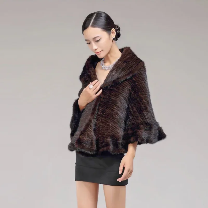 Genuine Knitted Mink Fur Shawl/Wrap/Cape cute /Women thickening mink fur coat big size lady luxury mink fur shawl knitting