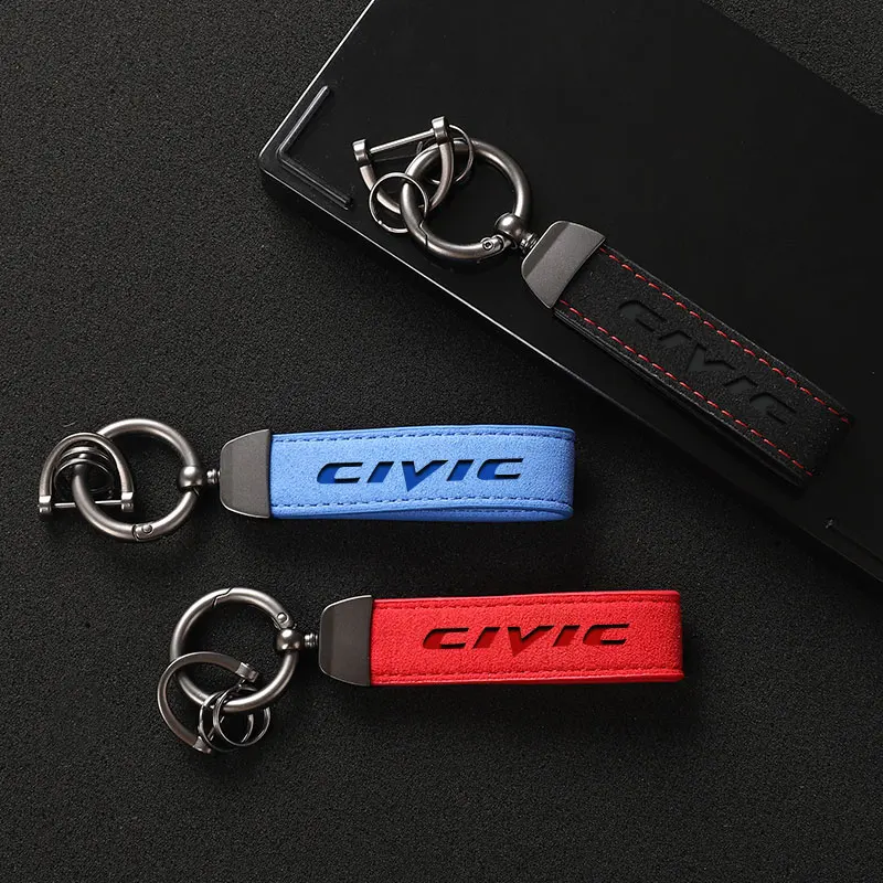 Suede Leather Car Keychain Business Gift with Logo Keyring Accessories For Honda Civic 7 8 9 10 2022 2021 2020 2019 2018 Car