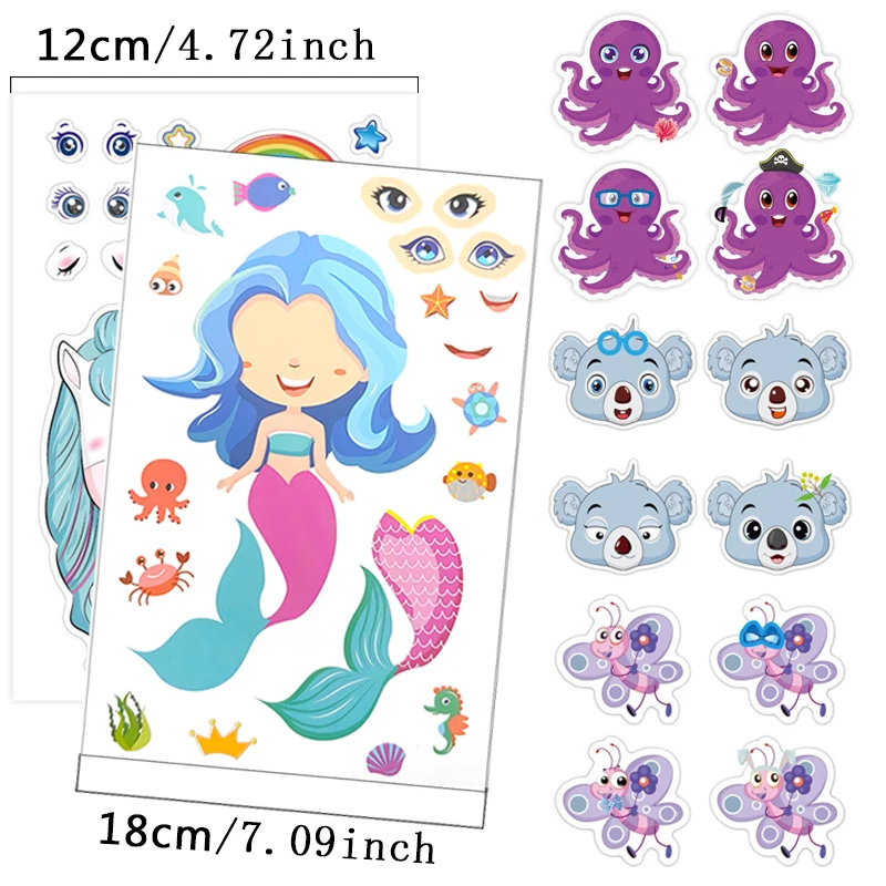 Make an Animal Face DIY Sticker Mixed Cartoon Animals Mermaid Face Jigsaw Puzzle Stickers Cartoon Pet Artclass Supplies Gift ZYF image 6