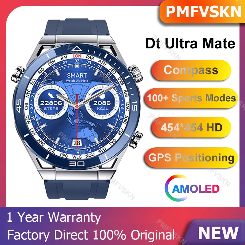 2024 Men Smart Watch AMOLED DT Ultra Mate ECG Bluetooth Call GPS Track Compass IP68 Waterproof Smartwatch for iOS Android