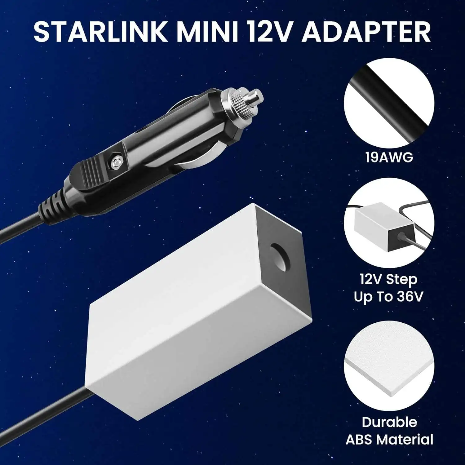 Pop For Starlink Mini Car Charger Adapter 12V/24V/36V Cigarette Lighter To DC Power Booster Adapter For Car/Truck/RV/Boat/Bus/Sh