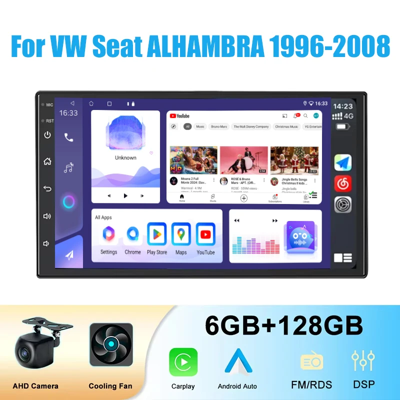 

7" Car Stereo Radio For VW Seat ALHAMBRA 1996-2008 Wireless Apple Carplay Android Auto Head Unit GPS WIFI Navi Camera BT Player