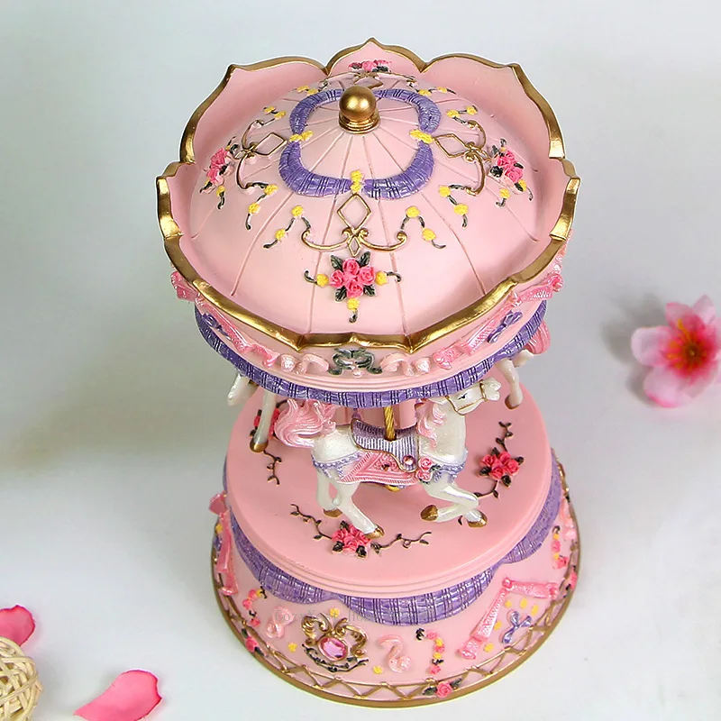 Carousel Music Box Sky Castle Christmas Birthday Gift for Kids Rotating Merry Go Round Model