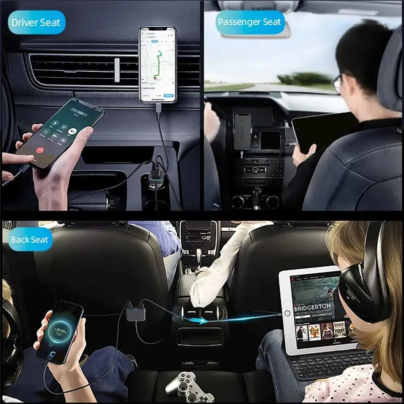 A80X-Voltage Display Multi-Port Car Adapter Multiport 6-Port PD+ QC3.0 USB+ Type C Phone Adapter