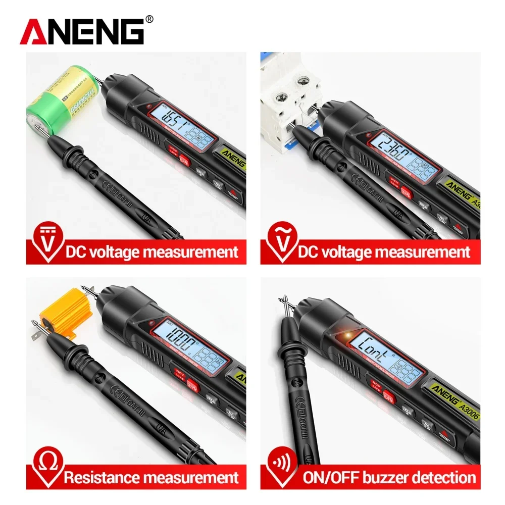 ANENG A3006 Pen Multimeter Mini Digital 4000 Counts Professional AC/DC Voltage Ohm Diode Capacitance Resistance NCV Test Tools