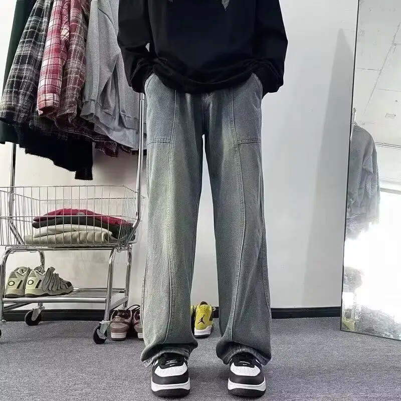 

Мужские джинсы Hong Kong Sle, летние, новые, с принтом-буквой, в стиле High Street, модные, из хлопка и полиэстера, прямого кроя, с высокой талией, на молнии