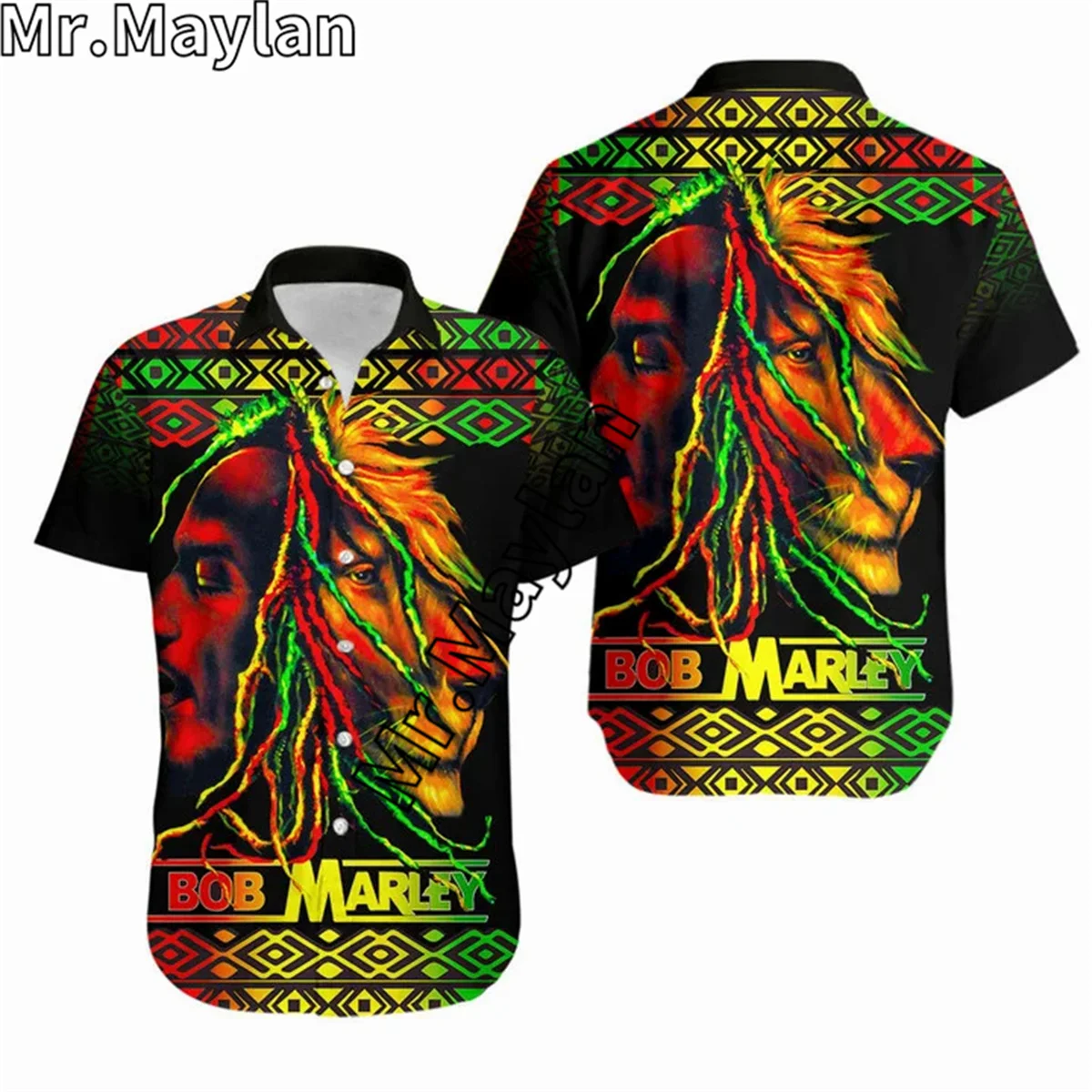 BOB MARLEY REGGAE HAWAIIAN SHIRT STYLE 3D Beach Hawaii Shirt Summer Short Sleeve Shirt Streetwear Oversized 5XL Chemise Homme-88