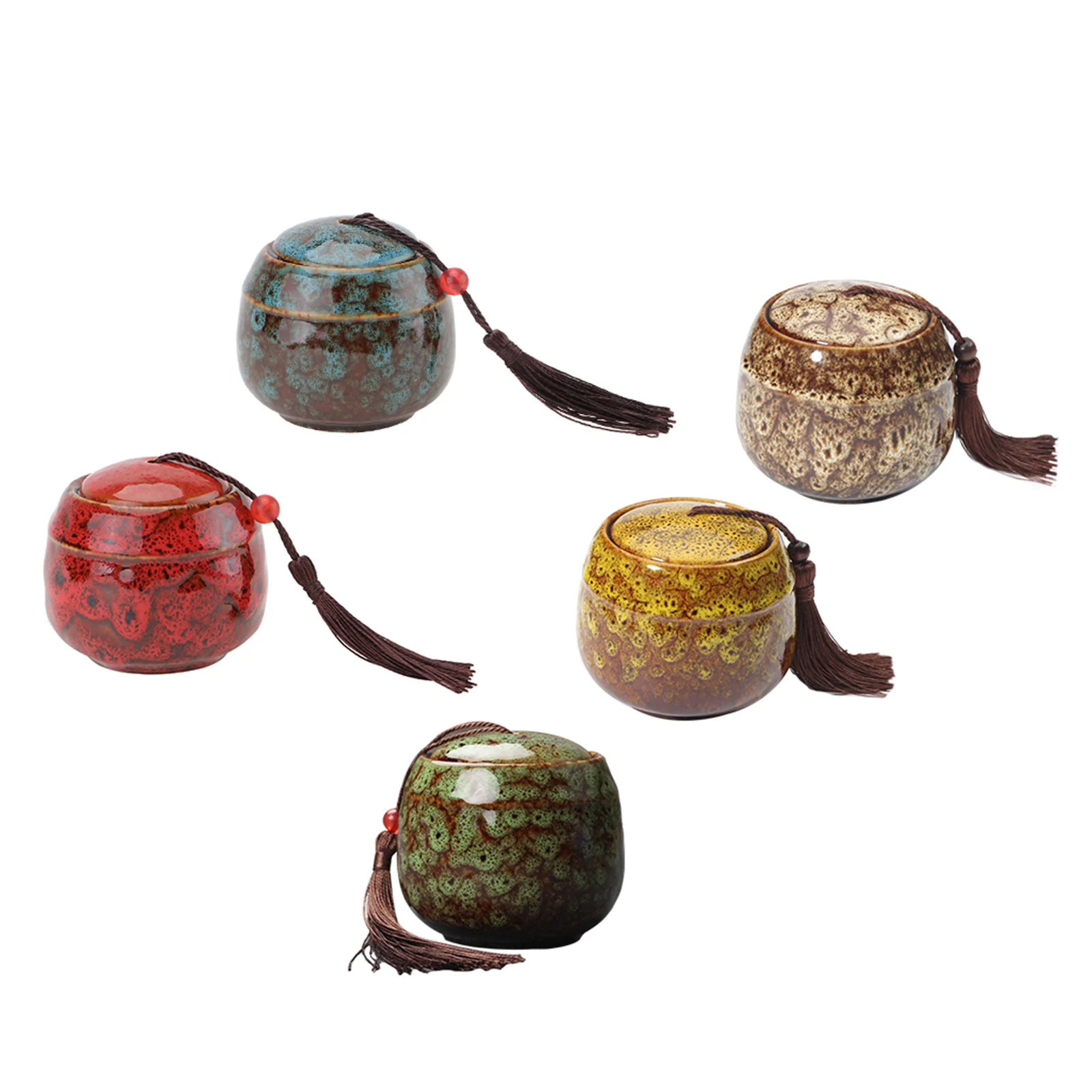 

5Pcs Ceramic Tea Leaves Canisters Sealed Storage Jars for Kitchen Home Use Multi-Purpose Food Powder Ointment Coffee Beans Candy