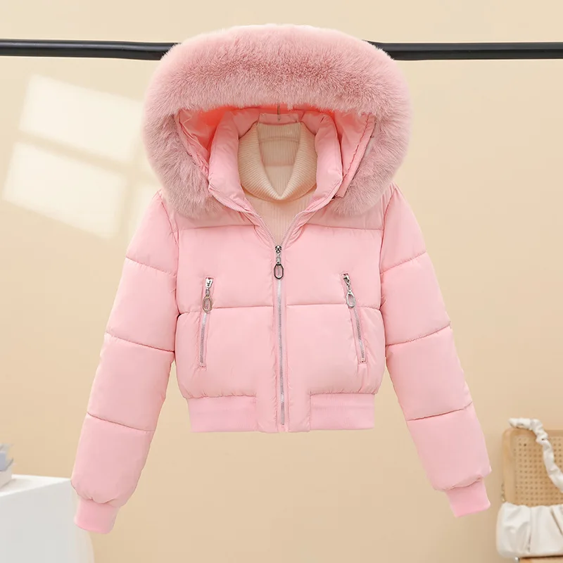 Autunno Inverno Nuovo Mantieni caldo Giacca Cappello di pelliccia Cappotto di cotone spesso Cappotto di cotone Cappotto corto Parker femminile