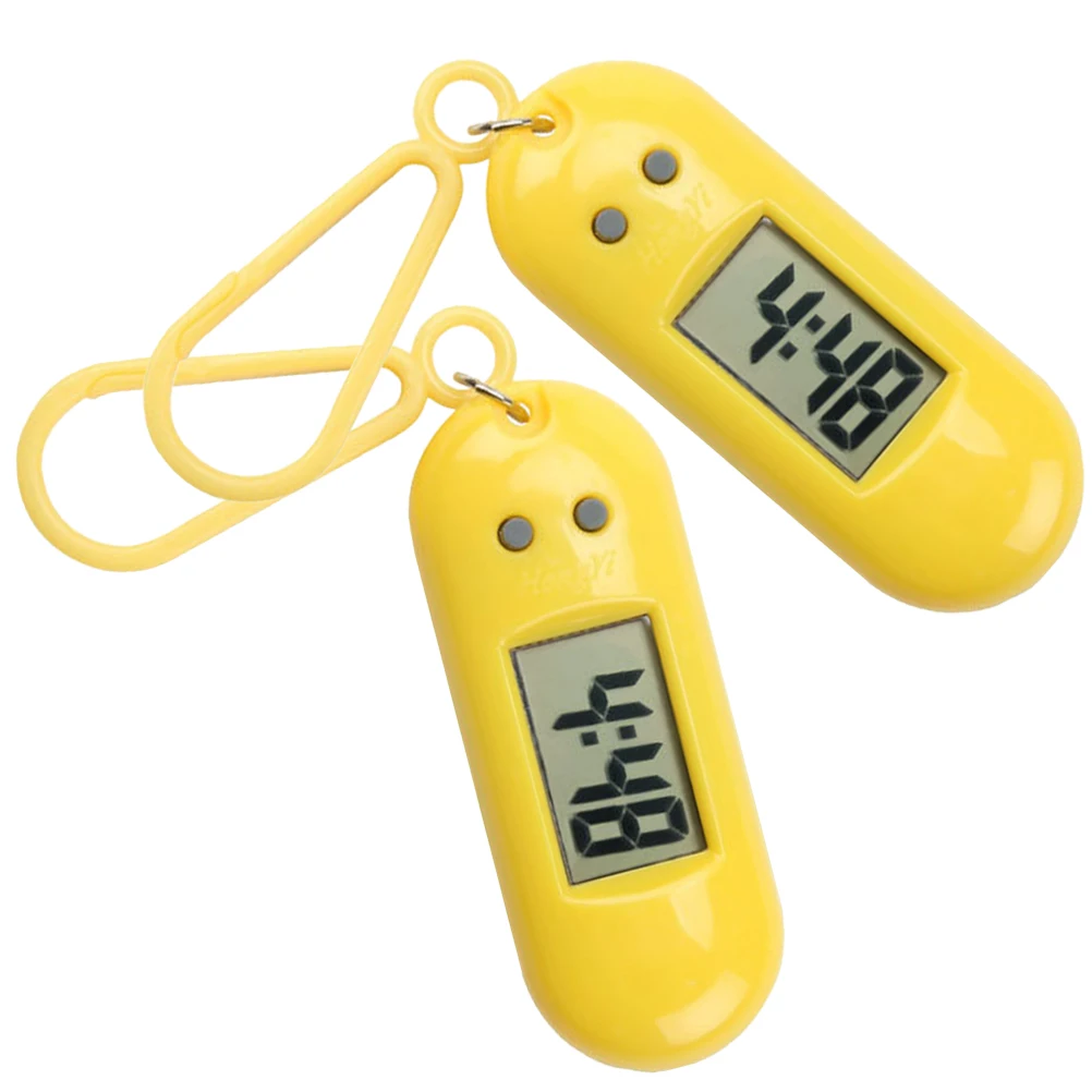 

2 Pcs Yellow Electronic Hanging Watches Keychain Digital Portable Students Backpack Mute Small Size Lightweight Practical