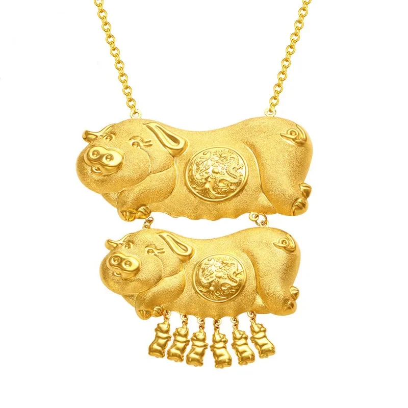 Luxury 14 k Gold Plated 3 Pcs Pig Brand Dragon Phoenix Pig Brand Necklaces Pendant for Women Bride Wedding Necklaces Jewelry