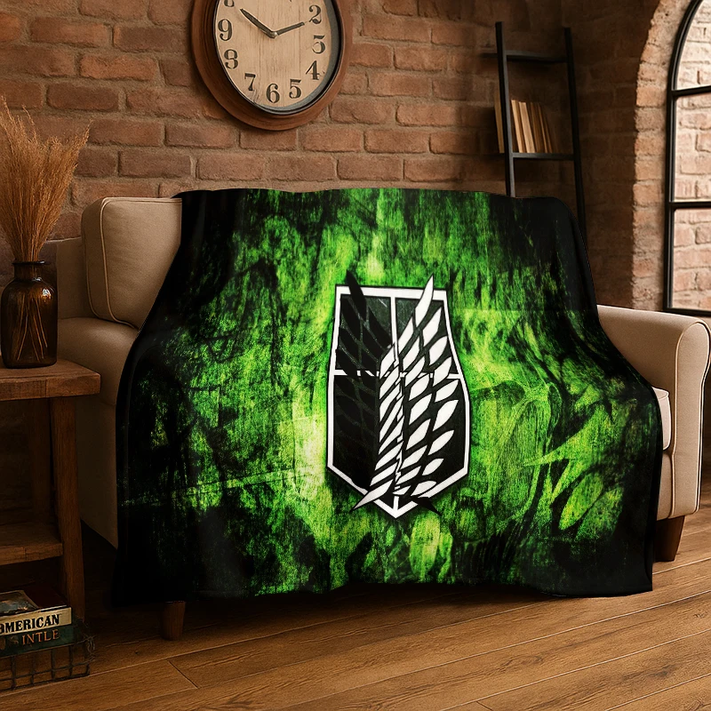 Attack on Titan Cartoon Anime Flannel Blanket Soft Warm Throw Blanket for Bedroom Living Room Bed Travel Camping Picnic Gift