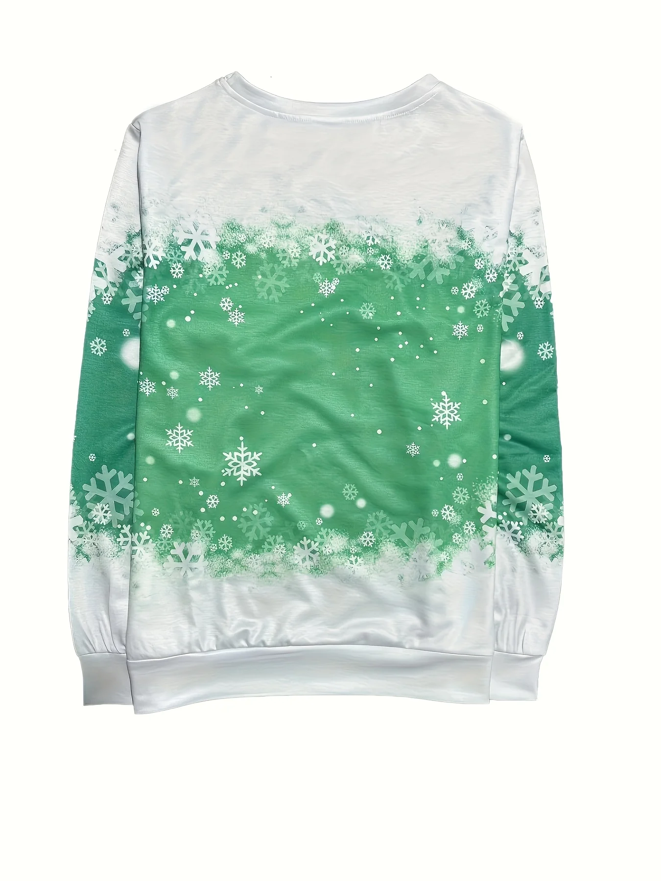 Women's Long Sleeve T-Shirt, Cute White Bunny Wearing Knit Hat And Scarf With Green Snowflake Background, All-Winter Holiday Style Top Suitable For Leisure And Sports Scenarios