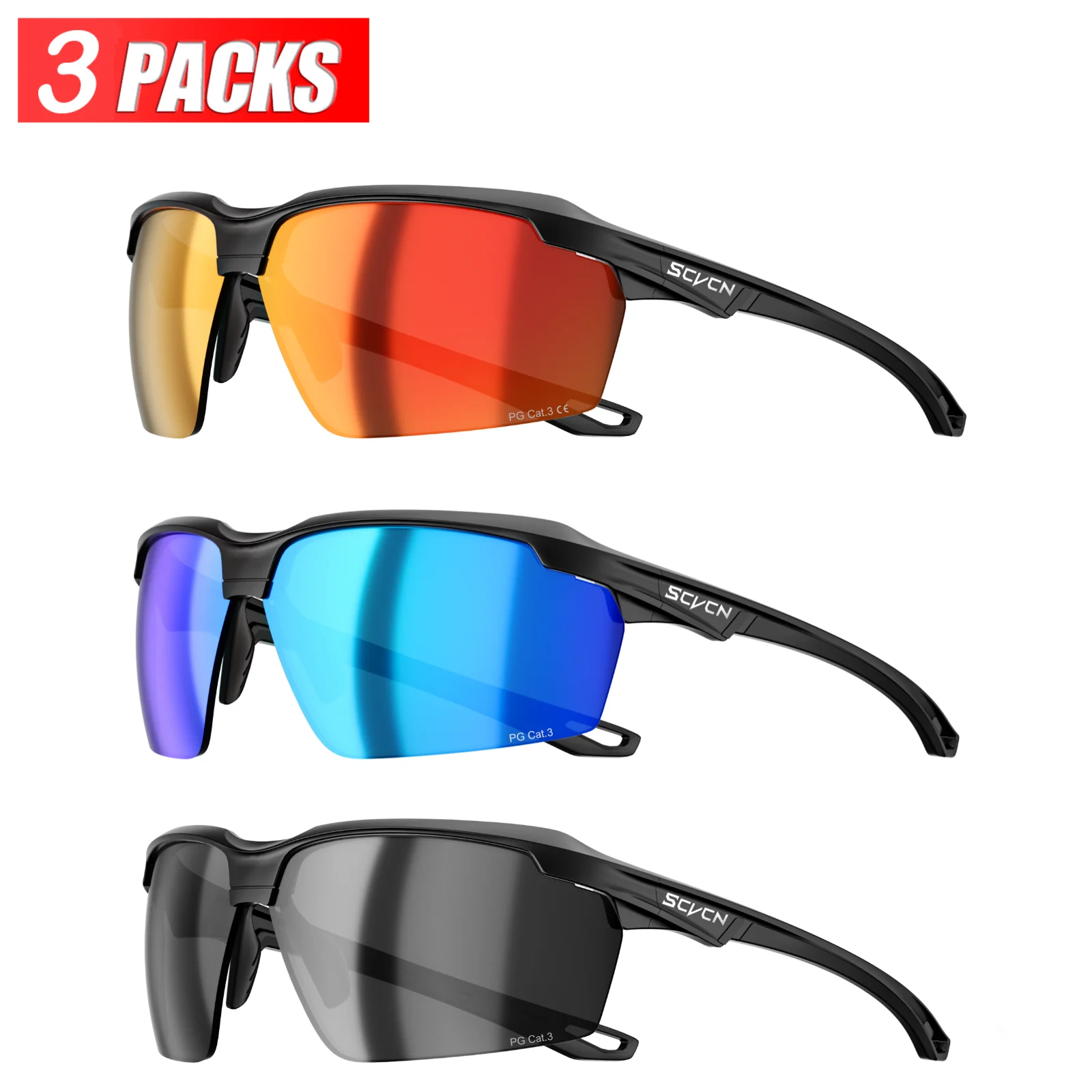 3PACKS SCVCN Meekleurende Fietsen Zonnebril Bril Fiets MTB Fiets Wandelen Golf UV400 Sportbril voor Mannen Vrouwen Baseball