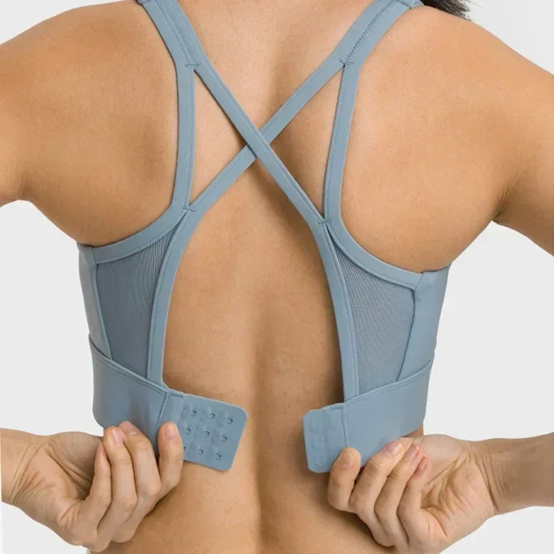 Lemon-Soutien-gorge de sport à fort impact pour femme, rembourré, croisé dans le dos, haut de yoga, sous-vêtements sexy, insertion en maille, course à pied, fitness, fermeture à crochet et yeux