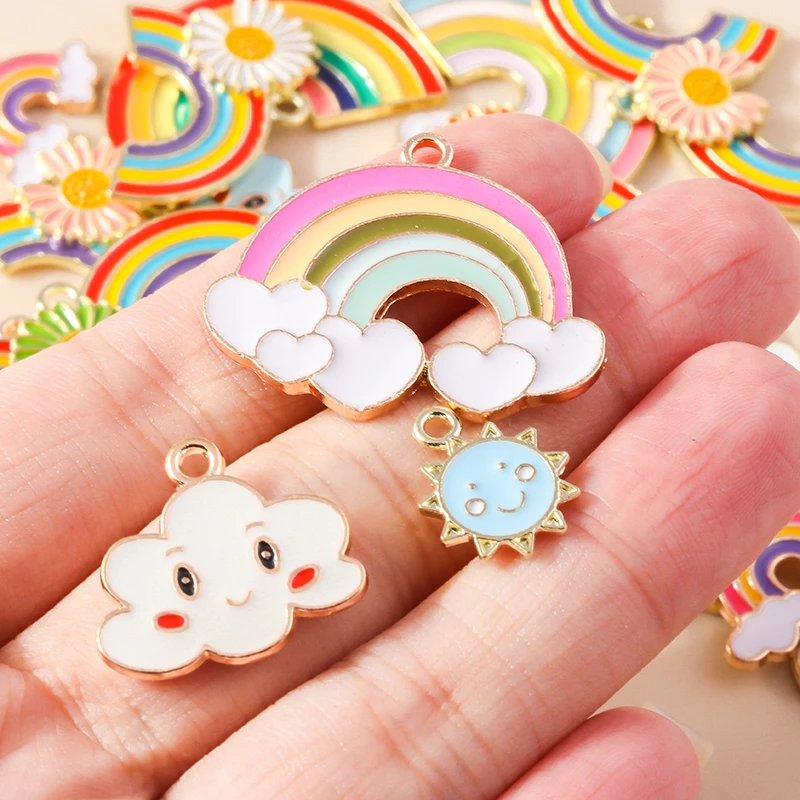 Leslie 10pcs Mix Cute Enamel Cloud Rainbow Charm Pendant for DIY Bracelet Necklace Earrings Jewelry Making Handmade Craft