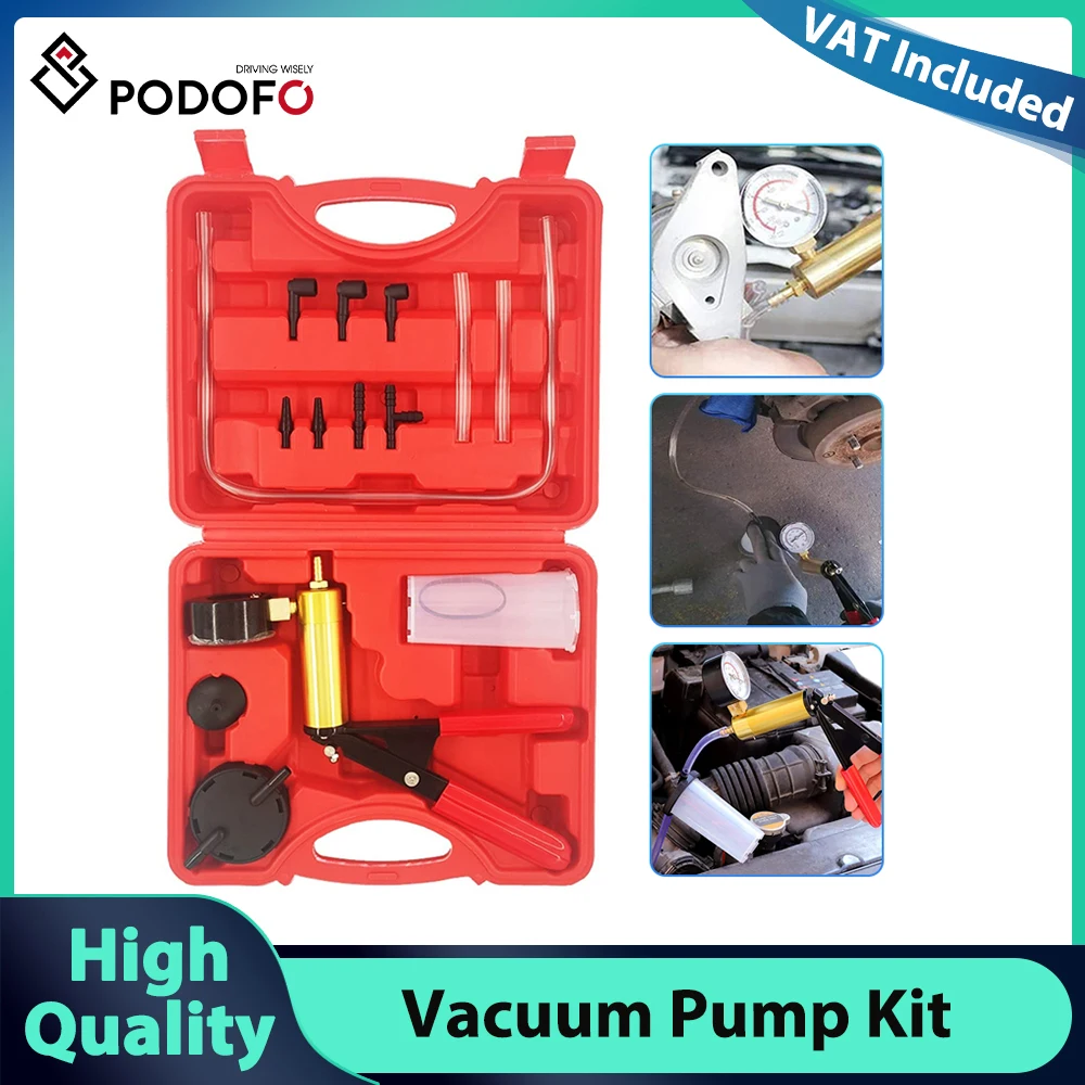 Podofo Kit automatique multifonctionnel Kit de pompe à vide ensemble de testeur de purge de frein à main pour voiture moto camion pompe à vide organiser