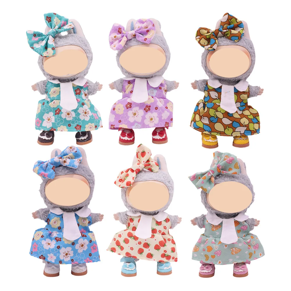 مناسبة لملابس دمى 17 سم، فستان صغير بنمط عطري، فستان دبوس شعر على شكل فراشة، مجموعة فساتين زهرية، لابوبو، هدية للأطفال #2