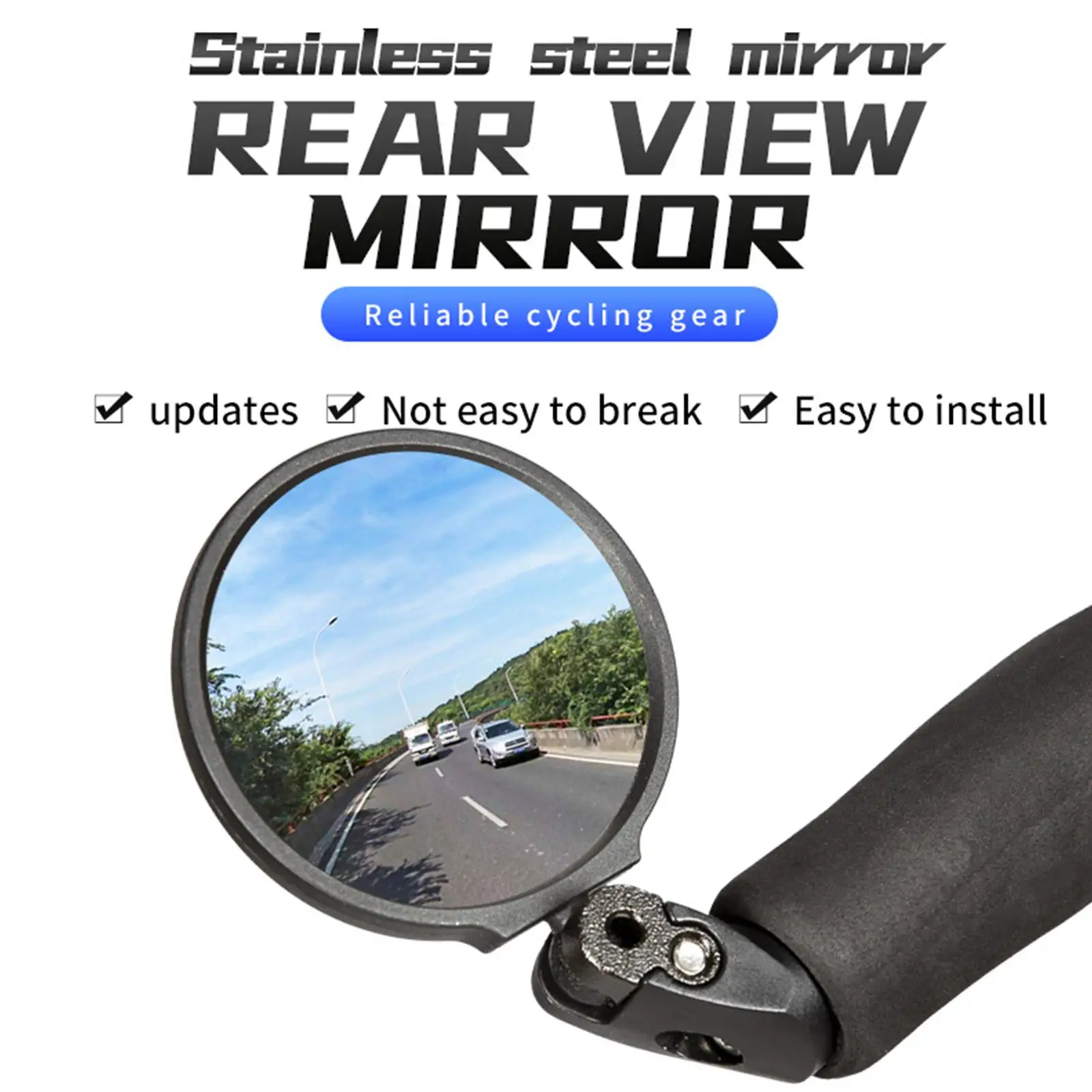 Bike Rearview Mirror Bicycle Handlebar Convex HD Rear Mirror Adjustable Wrench Viewing View MTB Wide with Accessories Angle W2V1