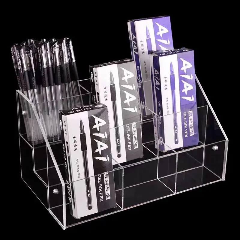 2-6 Tier Acrylic Pen Holder Display Rack Record Organizer Cosmetic Display Rack For Eyebrow Pencil, Nail Polish