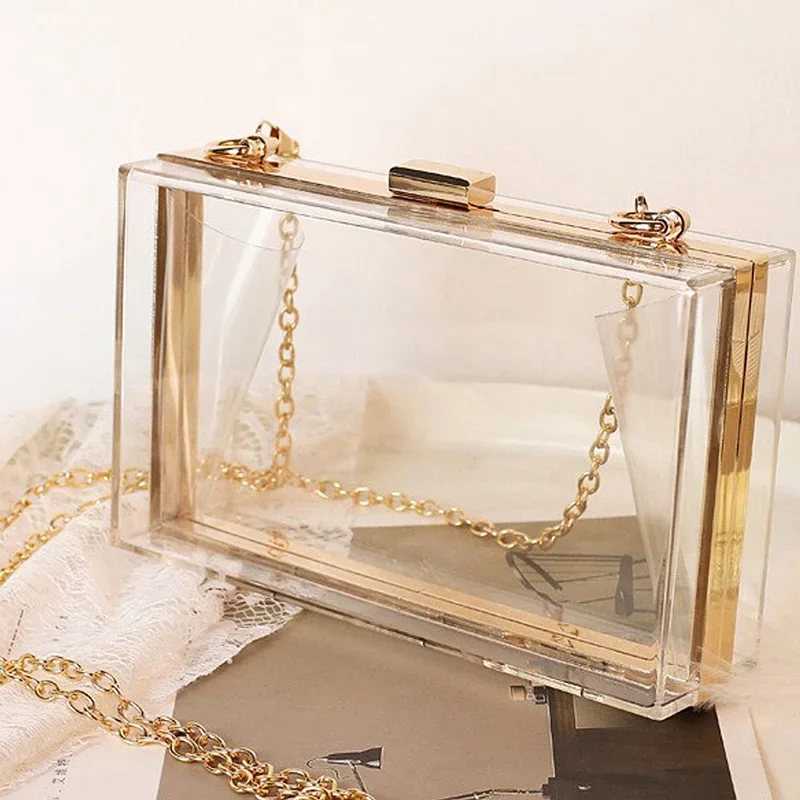 Women's Transparent Acrylic Banquet Bag Square Large Capacity Women's Wallet Sparkling Wedding Party Crossbody Bag