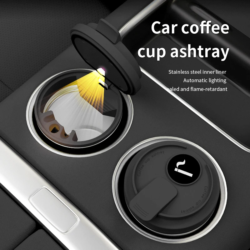 Auto-Aschenbecher mit beleuchtetem Metallgehäuse, kreativer Kaffeetassen-Aschenbecher, staubdicht.