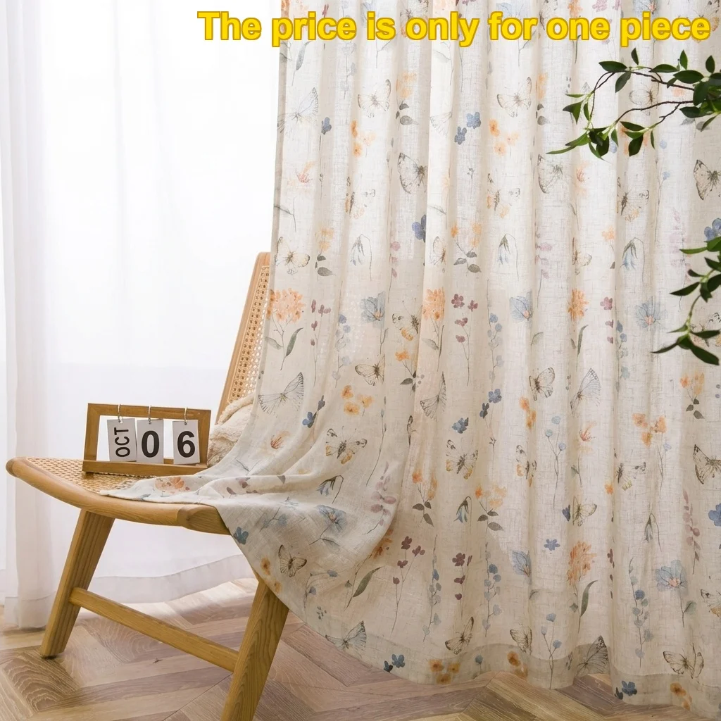 1pc Floral Print Curtain, Semi-Sheer Light Filtering, Modern Style, Living Room Bedroom Balcony, Lightweight Luxury Design
