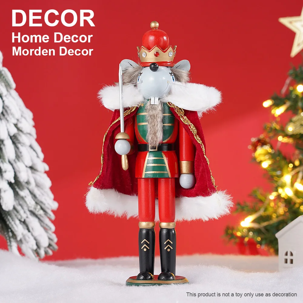 30 cm/38 cm Nussknacker König Maus Zaun Puppe Holz Skulptur Handwerk Weihnachten Dekoration Neue Jahr Party Desktop Ornament – Detail 9